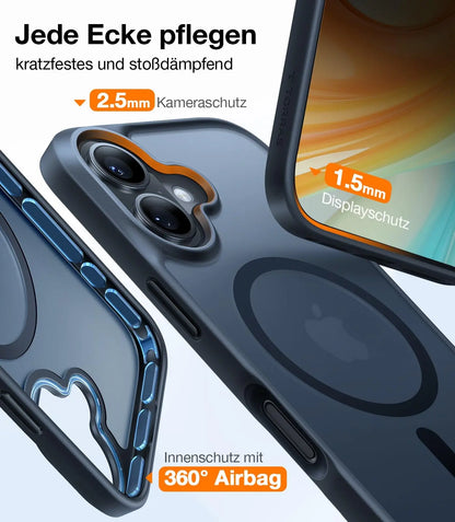 TORRAS Guardian-Mag für iPhone 16 Hülle für MagSafe (TOP Militärschutz & Magnetkraft) Matt Durchscheinende Rückseite Hülle für iPhone 16 Case Dünn Schwarz - Cleverandsmart