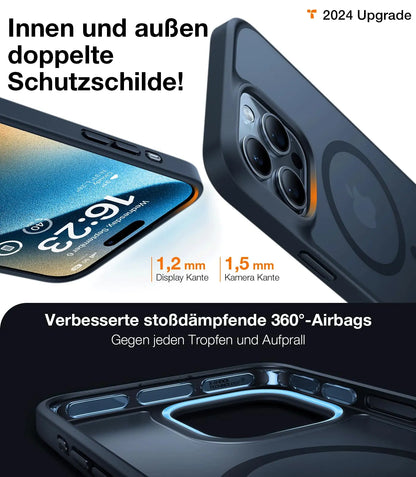 TORRAS Guardian-Mag für iPhone 16 Hülle für MagSafe (TOP Militärschutz & Magnetkraft) Matt Durchscheinende Rückseite Hülle für iPhone 16 Case Dünn Schwarz - Cleverandsmart